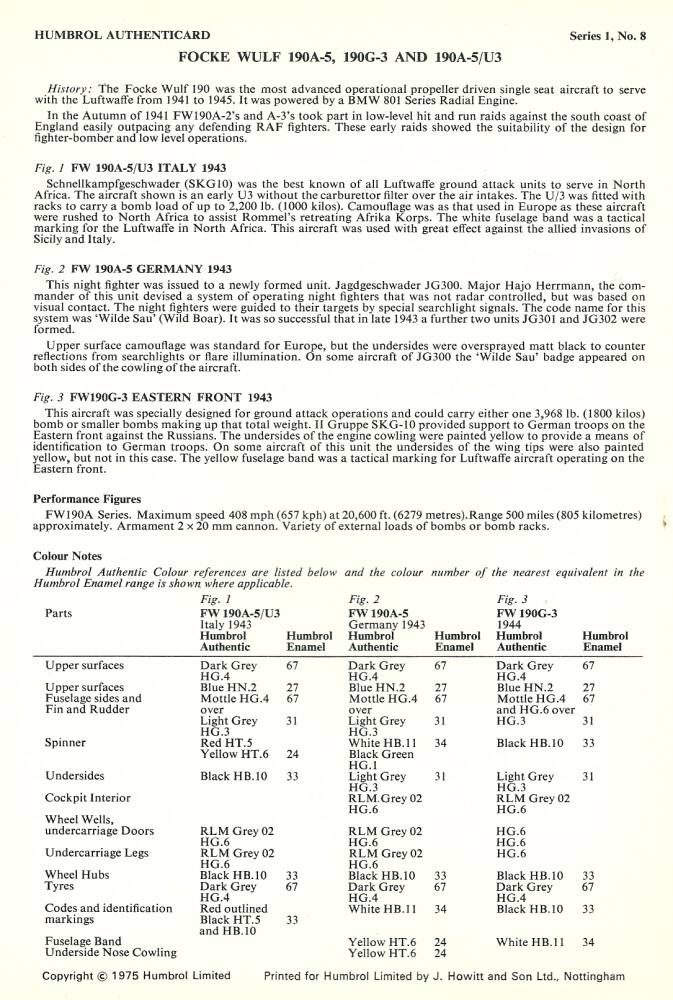 Humbrol Authenticard No 8 - Focke Wulf 190
